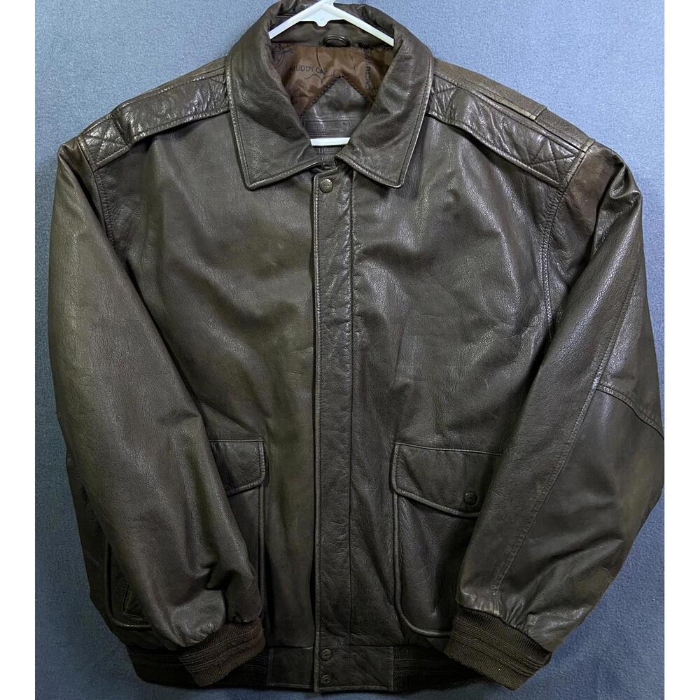 VINTAGE ROUNDTREE & YORKE LEATHER BOMBER MENS JACKET BROWN SIZE XLARGE VTG EUC!